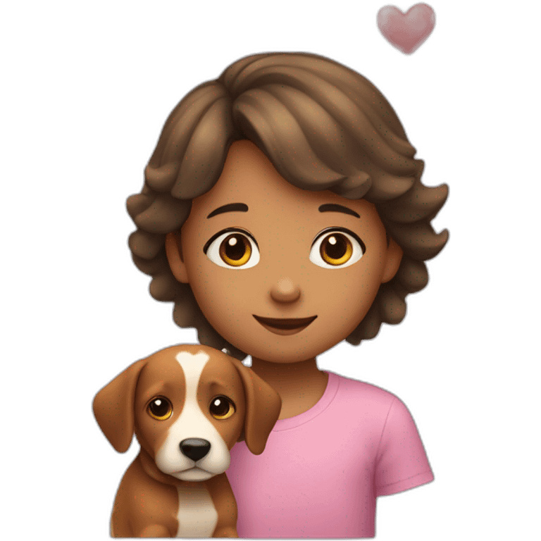 a young child with a dog and heart emoji