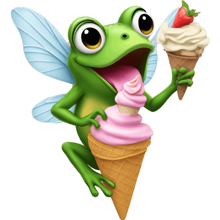 frog eating ice cream w pink wings emoji