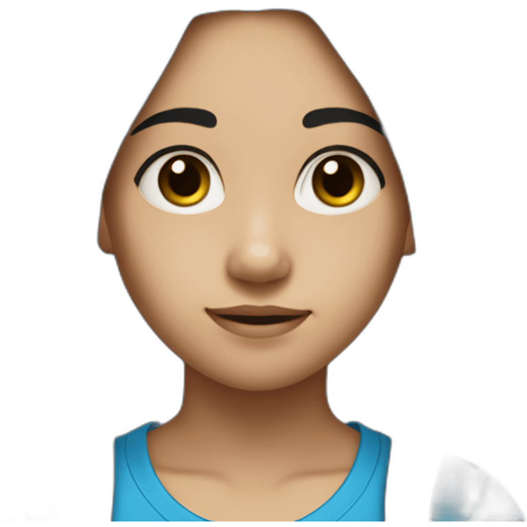 11 years old girl with long black hair and light skin with blue t shirt emoji