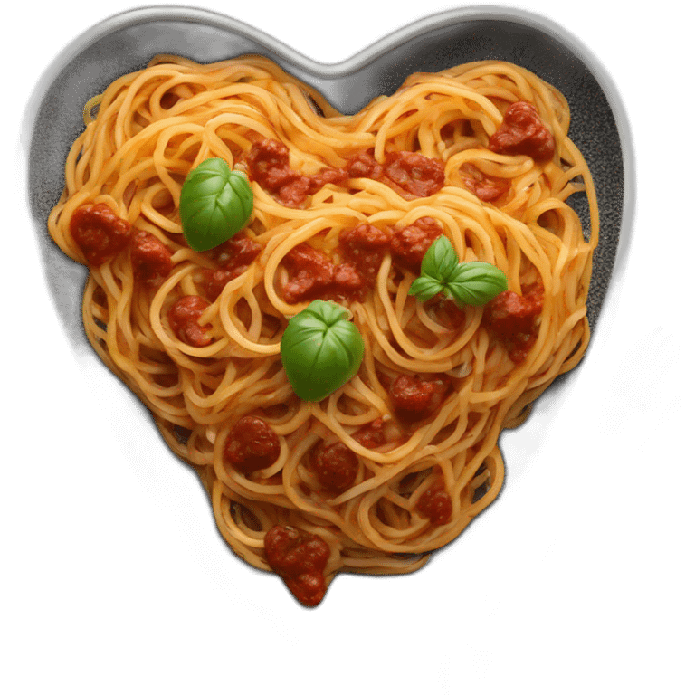 Heart shape spaghetti and sauce on black heart plate emoji