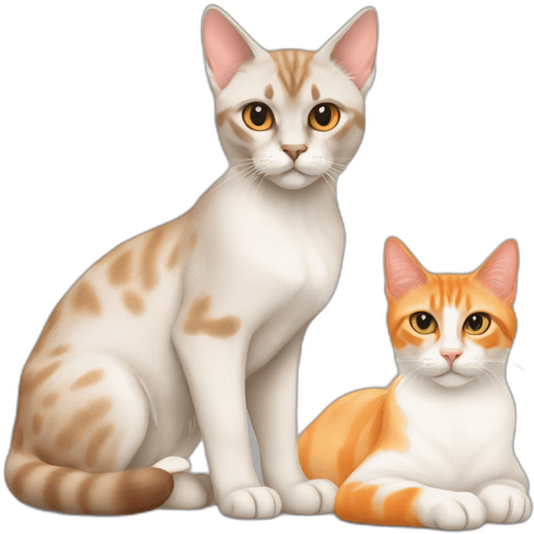 one lynx point siamese cat with one orange and white cat and one orange and orange tabby cat emoji