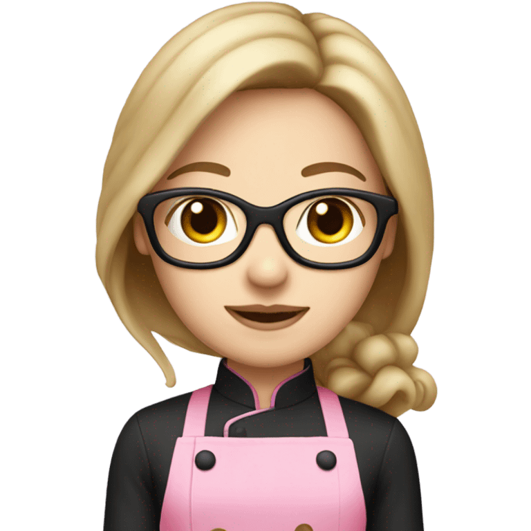 long brunette hair girl with pale skin and black glasses and a pink chef outfit emoji