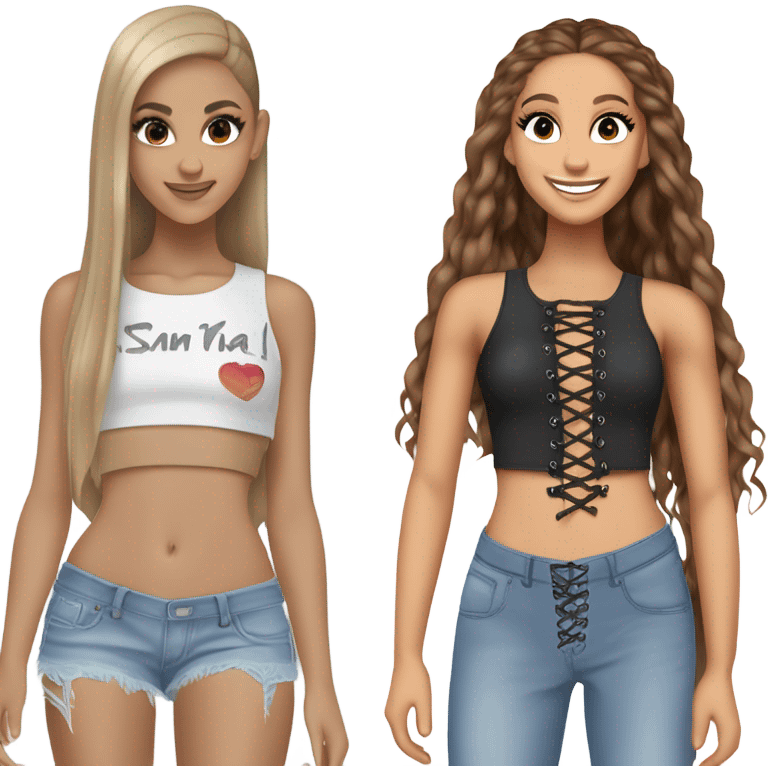 Ariana grande wearing a Shakira lace up croc top and short jeans  emoji