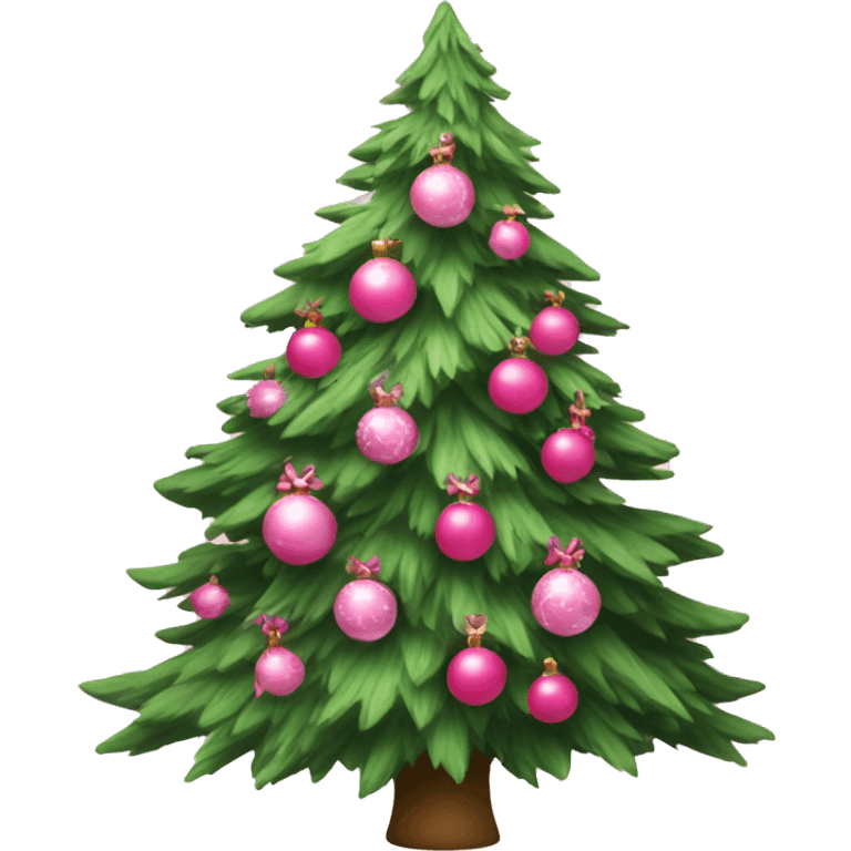 Christmas tree decorated with pink ornaments and with pink bow emoji