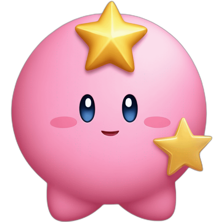 cute happy Kirby holding a golden star emoji