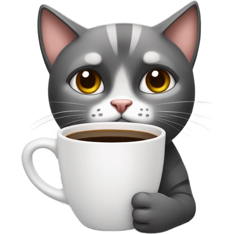 Super stressed cat drinking decaffeinated coffee emoji