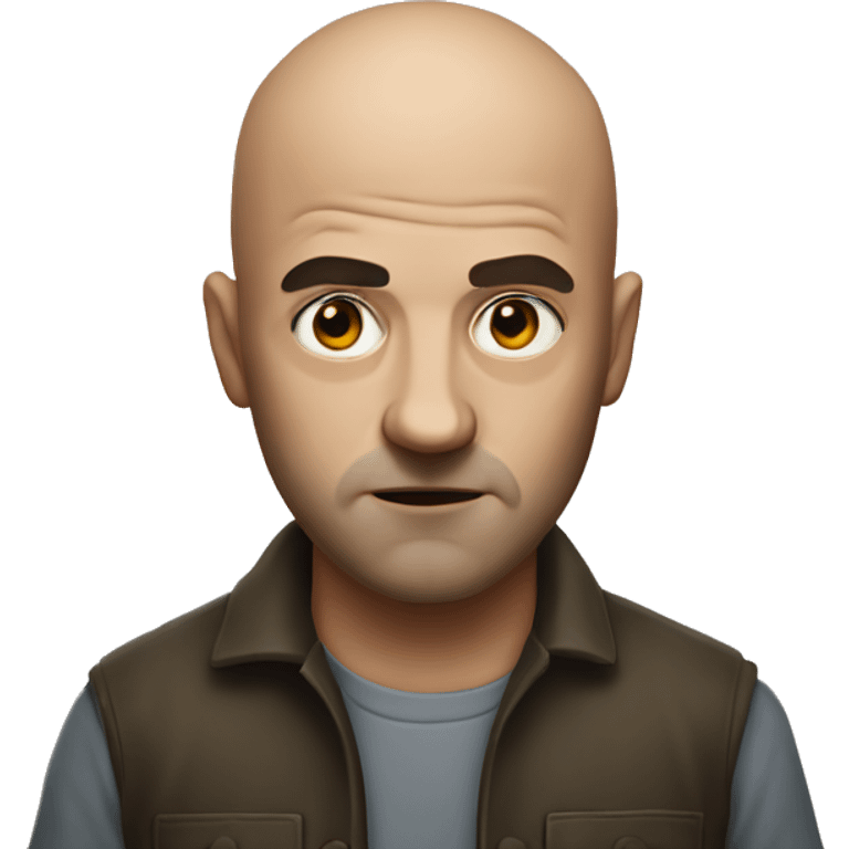 mysterious man, intense stare, photorealistic, bald, used emoji