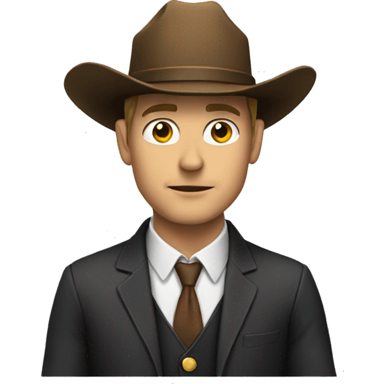 White man in a suit with a cowboy hat emoji