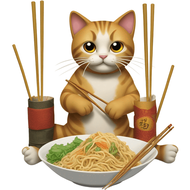 A cat eating Chinese food  emoji