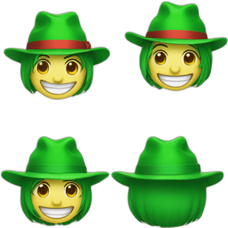 Smiling ، hat green ، emoji  red emoji