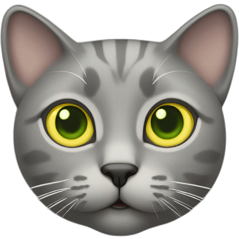 grey cat with greenish yellow eyews emoji