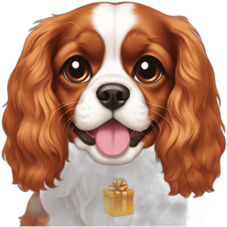 Cavalier king Charles avec un cadeau emoji