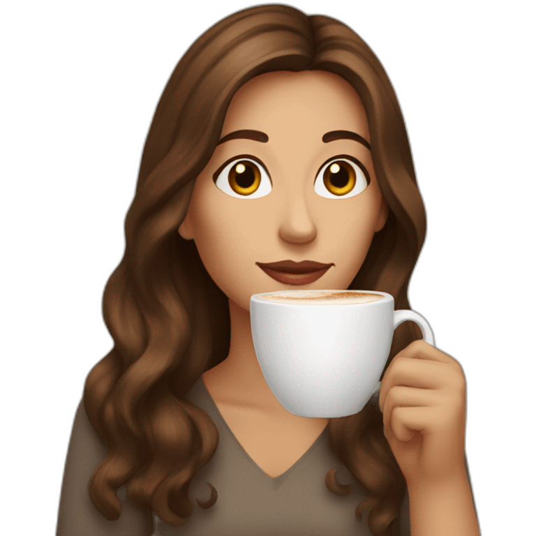 Woman with long brown hair drinking cappuccino  emoji