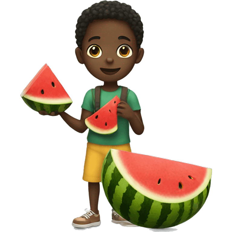 african kid with a watermelon emoji