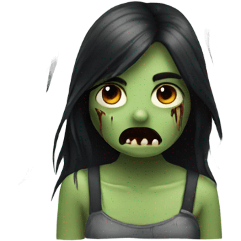 girl zombie with black long hair with teeth and serious face  emoji