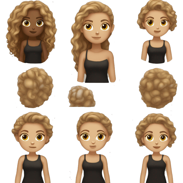 Girl with light skin, light brown long hair, gold hoops, black tube top,  emoji