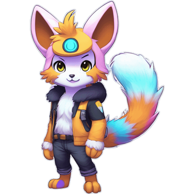 Anthro Scalie Fluffy Cool Cute Magical Shiny Colorful Neon Vibrant Colors Sparkle Kemono-style Chibi Fantasy-Animal-Fakémon-Pokémon-Hybrid Fur Sona Aesthetic Full Body emoji