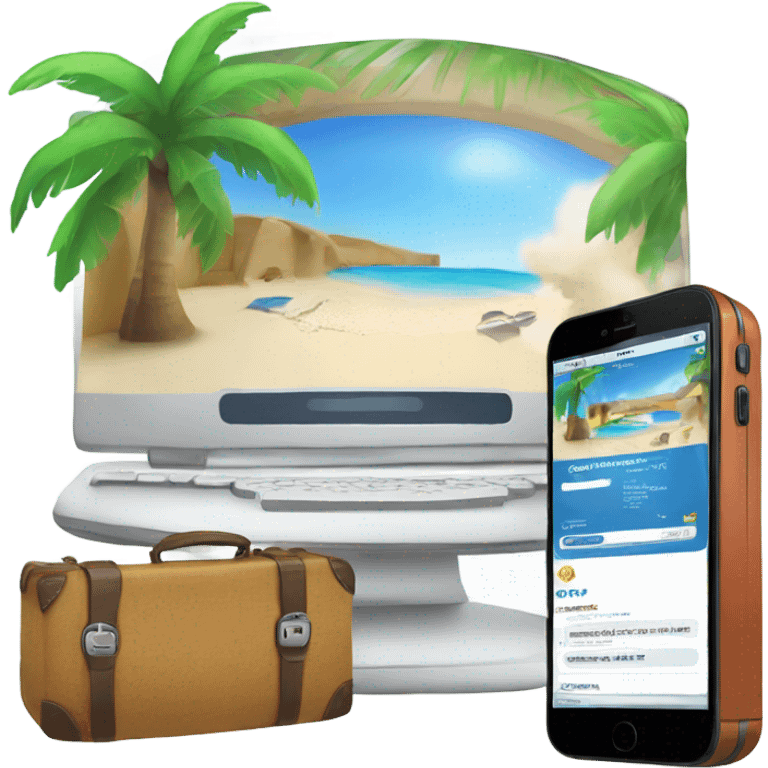 computer with a travel agency website in the screen emoji