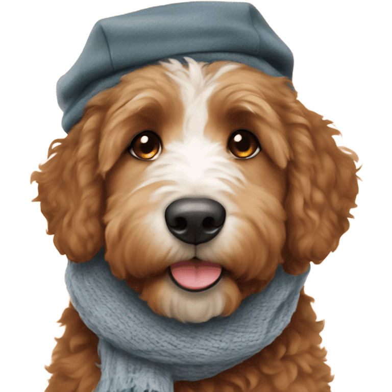 Bernedoodle with University of tennessee hat and scarf emoji