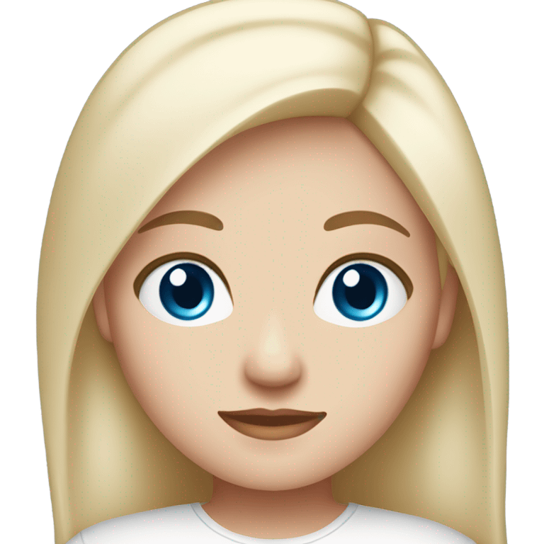 white girl, round face, blue eyes, medium straight hair wearing white top emoji