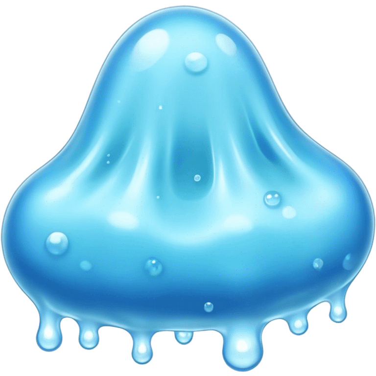 Cinematic Realistic Clear Blue Slime, glossy and translucent with a soft blue hue, light reflecting off its smooth surface, subtle bubbles trapped inside, slightly jiggling with movement, delicate highlights enhancing its wet and squishy texture, glowing with a soft, magical aura. emoji