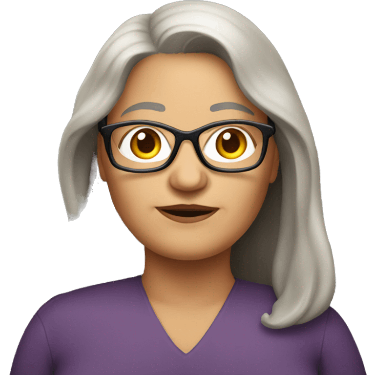 older fat woman long straight brown hair wglasses emoji