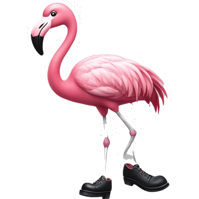 a pink flamingo with tap dancing shoes emoji