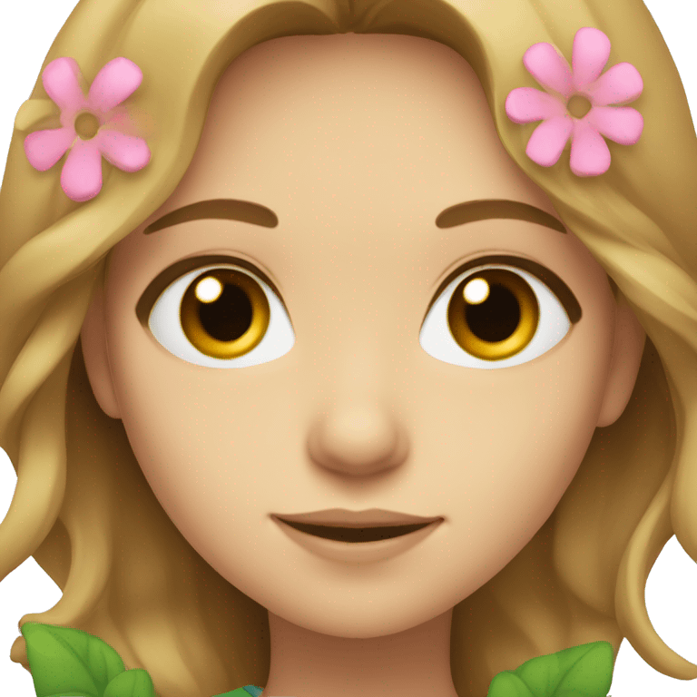 Girl with light brown hair, green eyes, with flowers  emoji