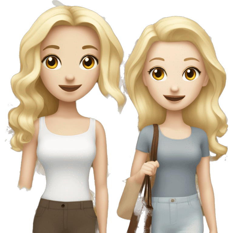 2 blonde girls with pale skin, 1 young girl with pale skin and with brown hair shopping in NYC emoji