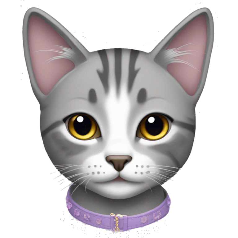 Grey girl tabby cat with lilac collar emoji