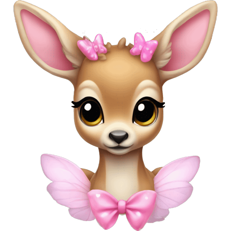 baby deer with fairy wings and a pink bow around its neck  emoji