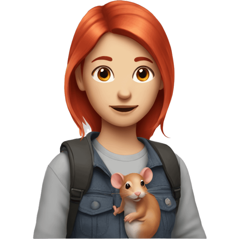 girl with red hair with a rat on her shoulder emoji