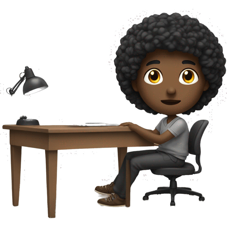 black man black hair sitting at a desk clasp hands emoji