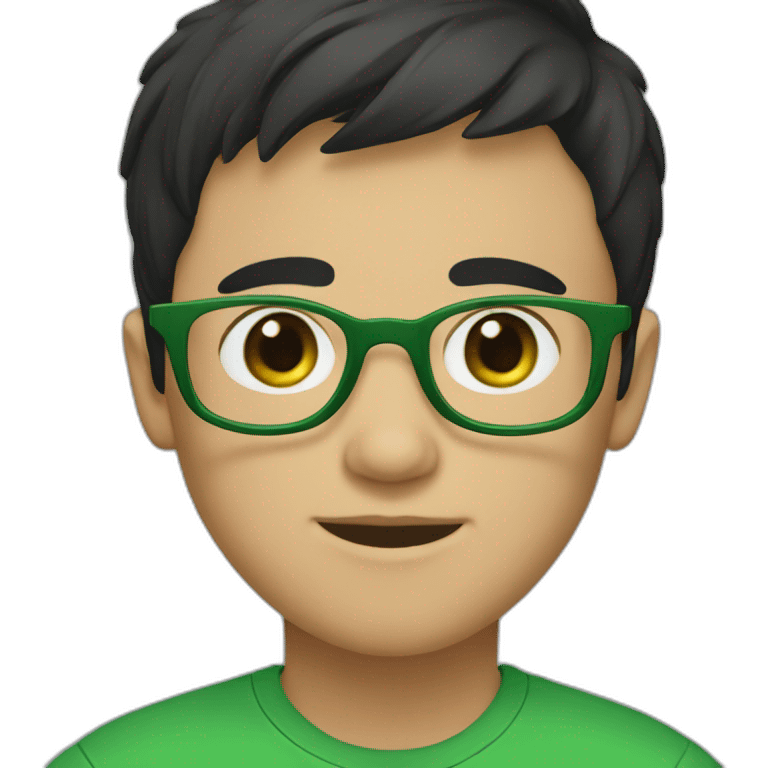 boy with green eyes, glasses, with black short hair, with green t-shirt emoji