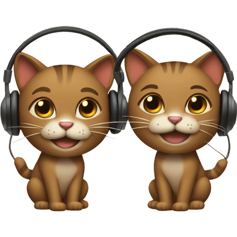 2 brown cool cats both smiling with headphones emoji