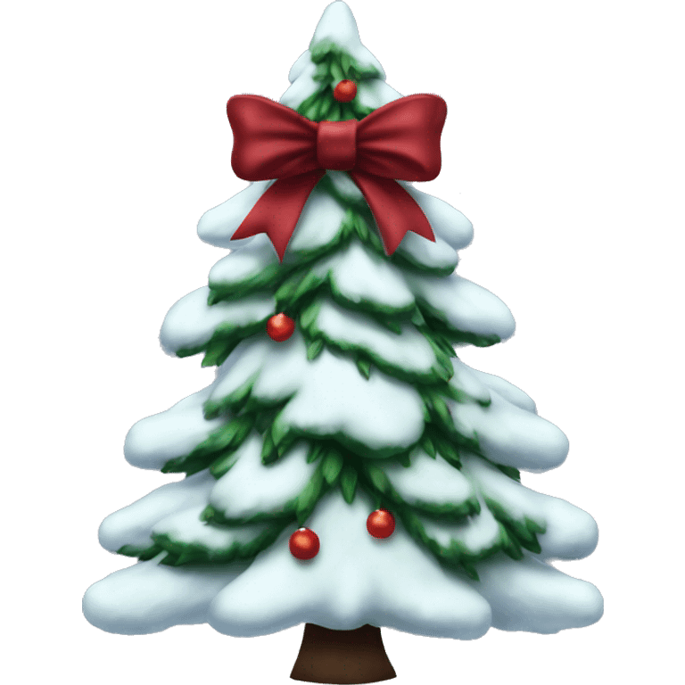 Snowy Christmas tree with dark red bows emoji