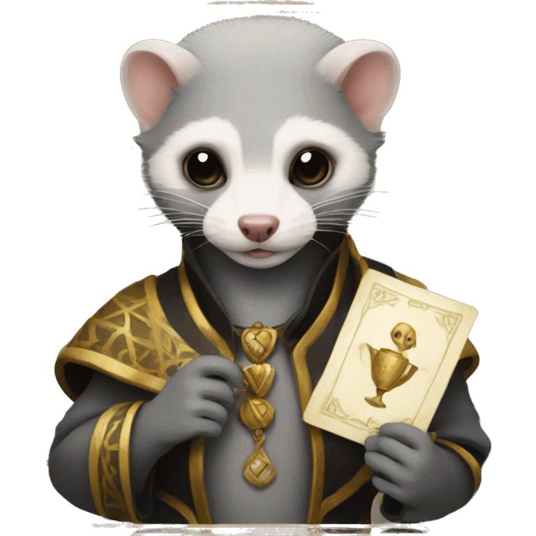 Grey Ferret holding a tarot card emoji