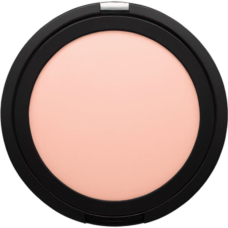 A MAC blush in a soft pink shade, housed in a round black compact with a transparent lid featuring the MAC logo. emoji