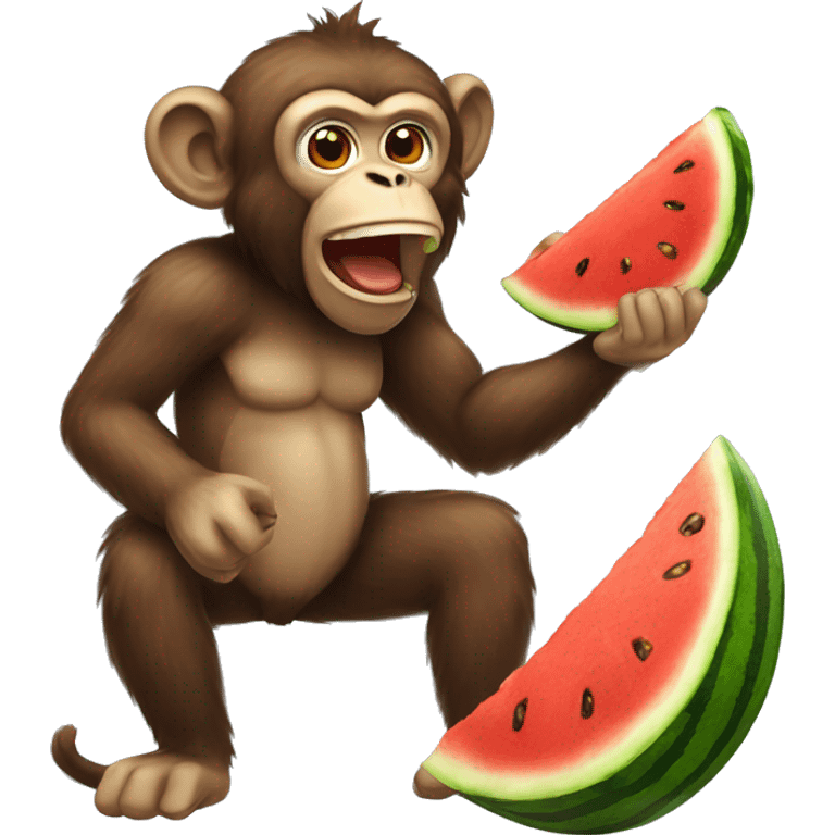 monkey eating watermelon and fried chicken emoji