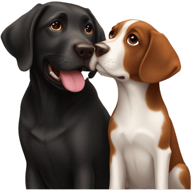 Black lab and Brittney spaniel kissing  emoji