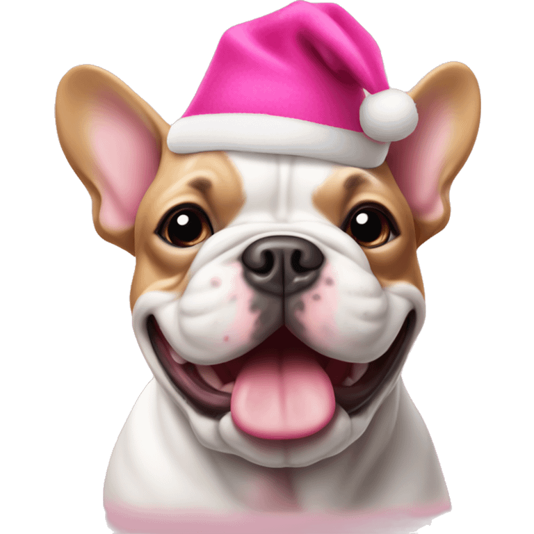 French bull dog wearing a pink Christmas hat  emoji