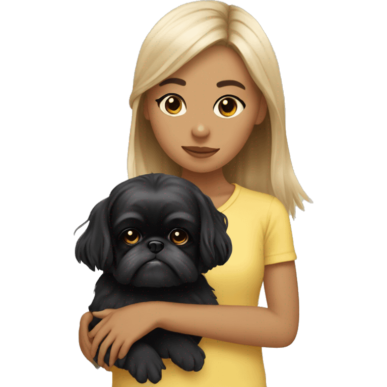 Girl holding black shih tzu blowing kiss emoji