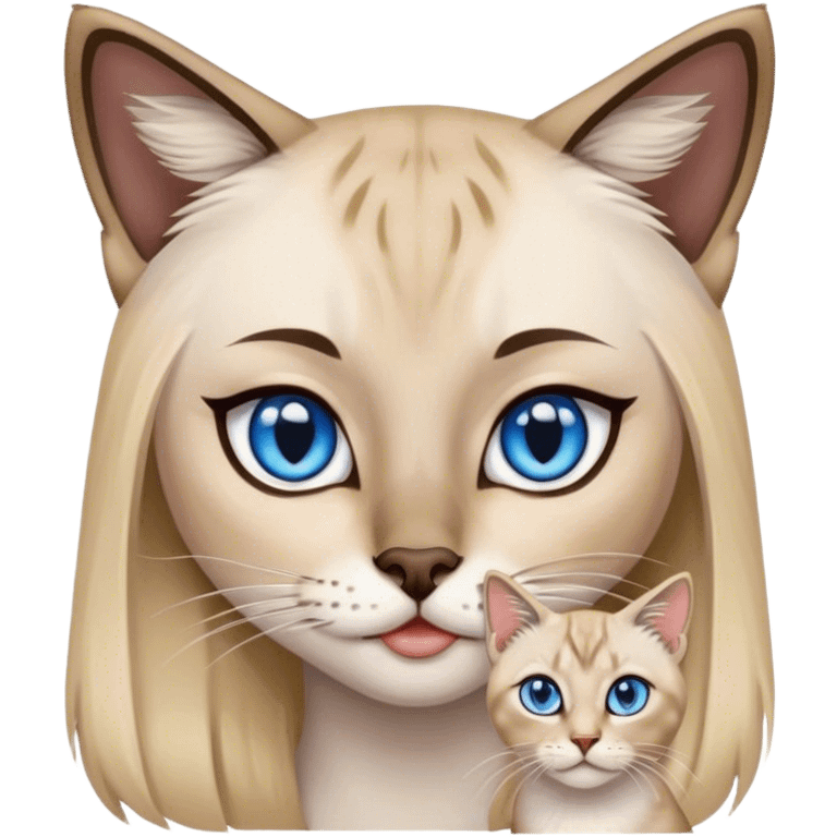 point lynx siamese cat with blue eyes and a girl with black and blonde hair emoji