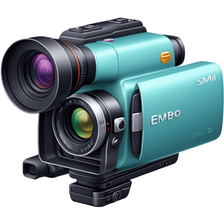 Create an emoji for video recording. Show a video camera with a lens, symbolizing the act of filming. Use modern, professional colors. Do not include any emojis or smiley faces. Make the background transparent. emoji