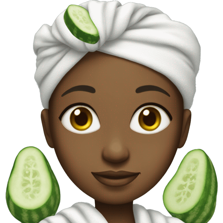 A black girl with cucumbers on her eyes and wearing a towel of her head  emoji