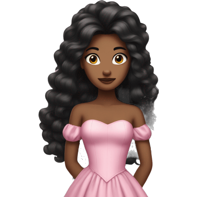 princess in a pink dress with black thick a lot of hair emoji