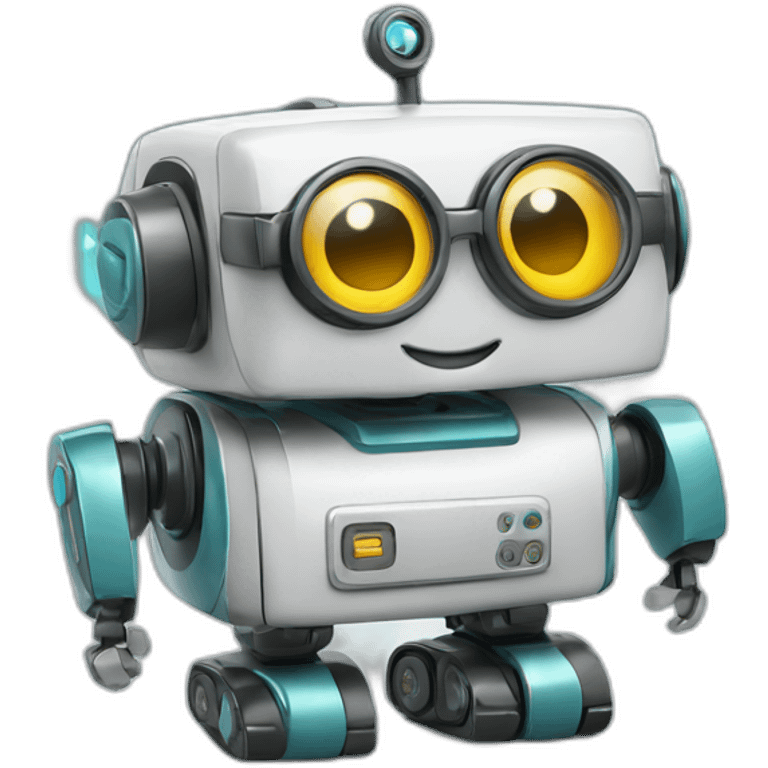 A happy squared robot toy with glasses emoji