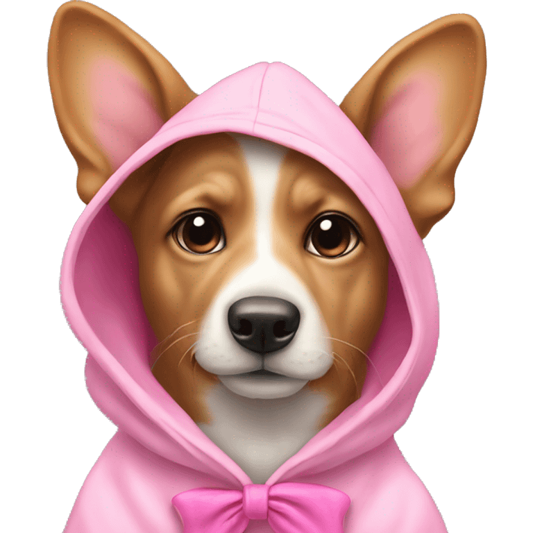 Cute dog, wearing a pink hoodie with a pink bow ￼ emoji