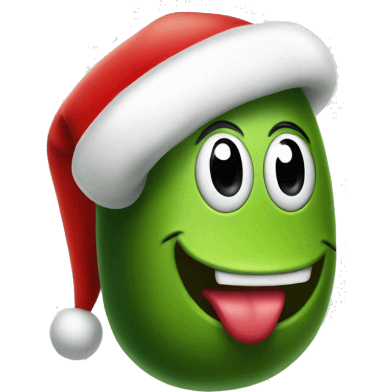 A big Christmas pickle wearing Santa hat emoji