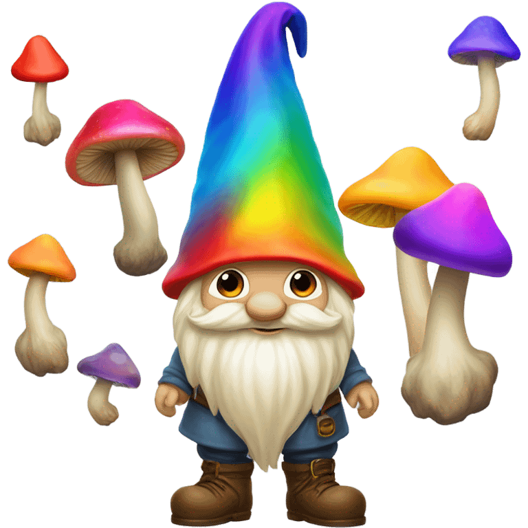 Rainbow Gnome with rainbow mushrooms  emoji